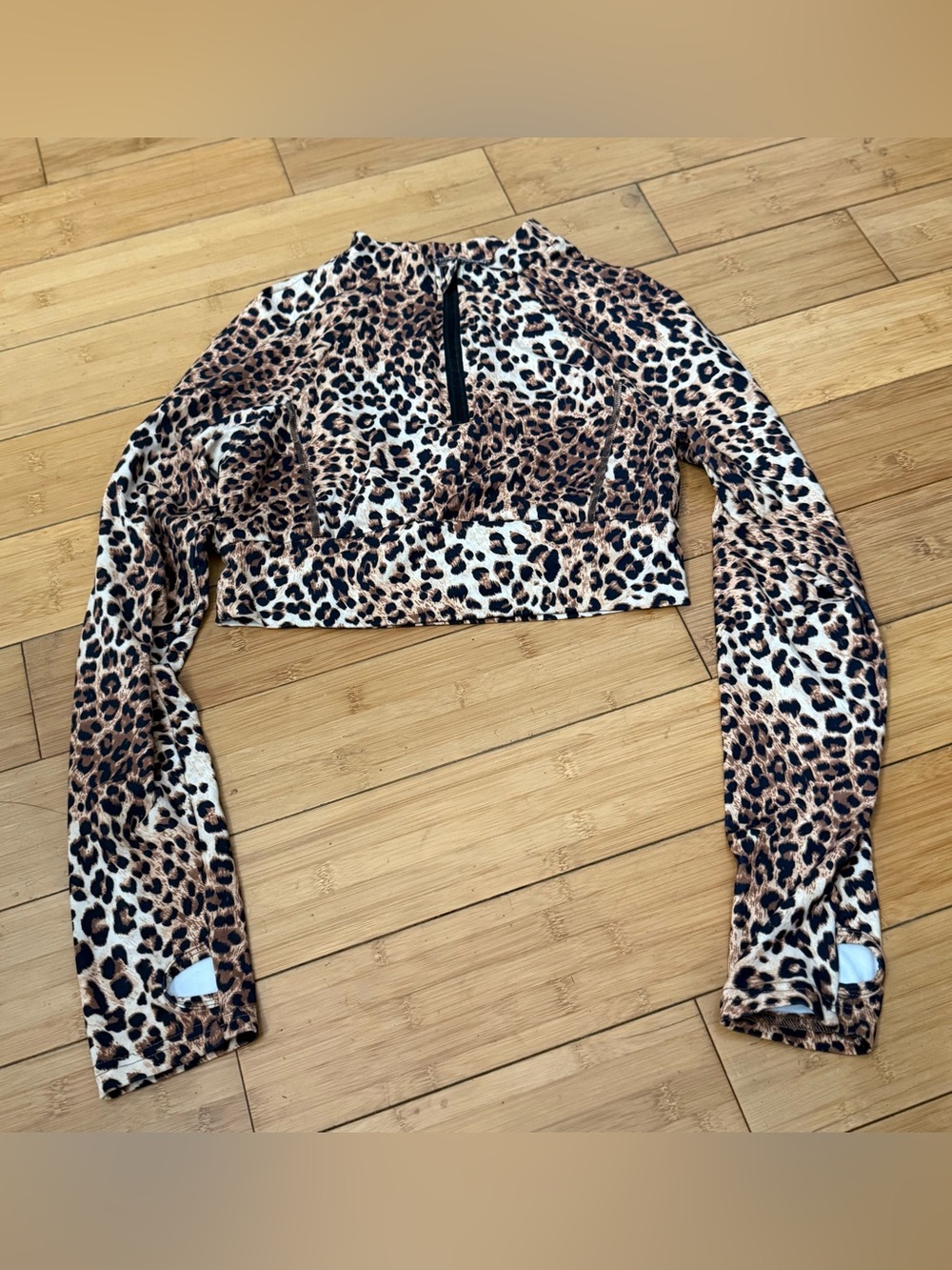 SHEIN Leopard Print Long Sleeve Crop Top - Brown/Black
